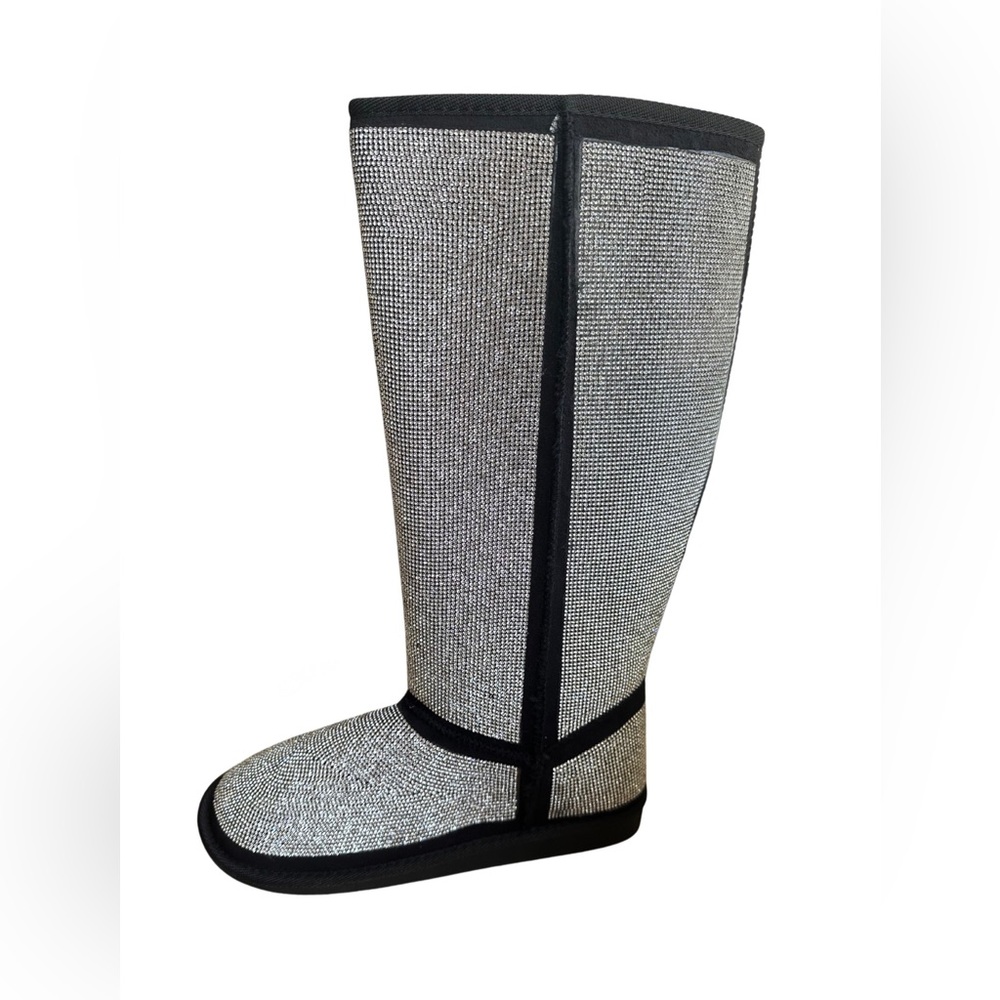 Shoe Dazzle Priya Flat Rhinestone Tall Faux  Sherling Boots